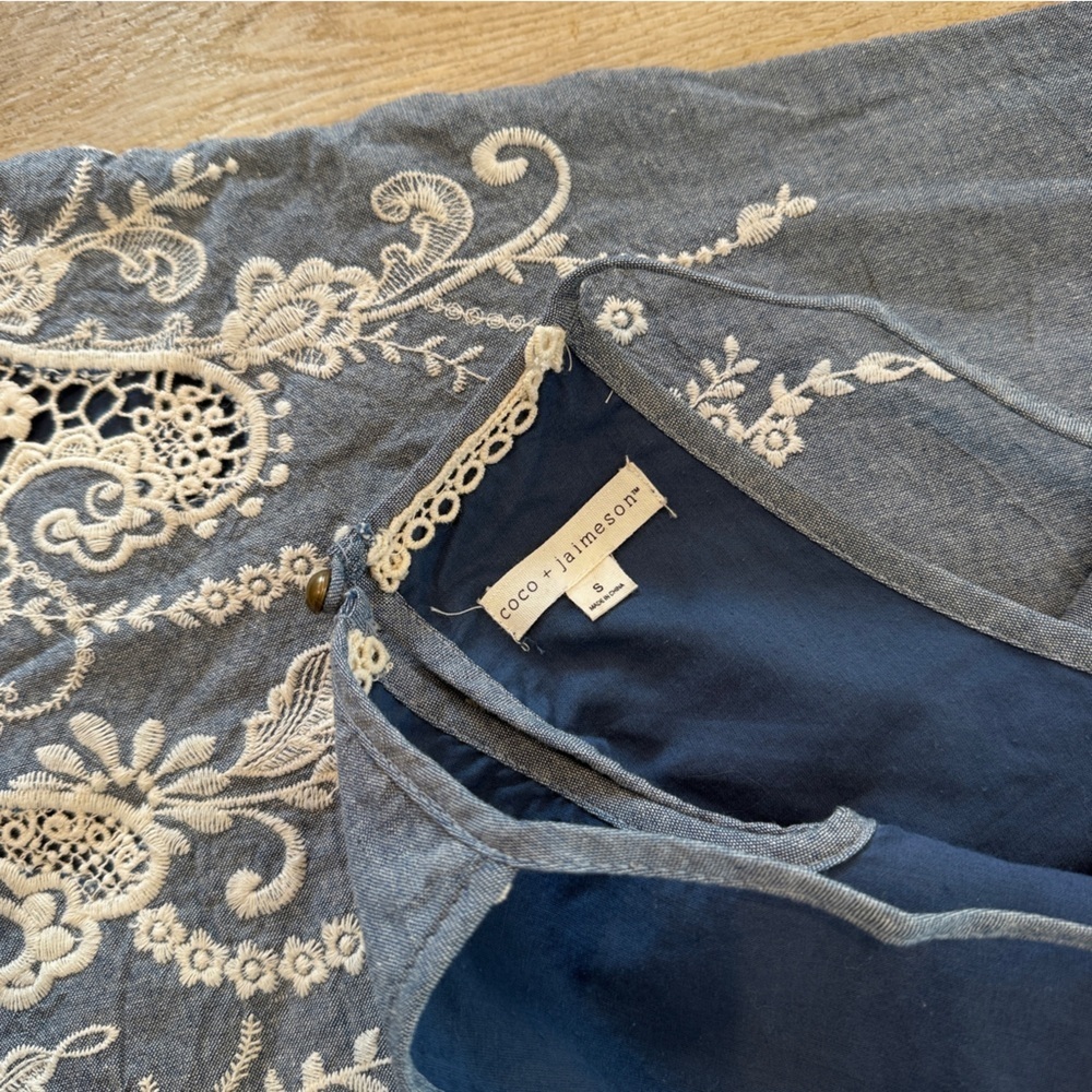 100% Cotton Coco Jaimeson Blue Lace Trim Denim Dress - Picture 5 of 7